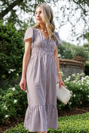 Dawn Midi Dress in Brown Gingham