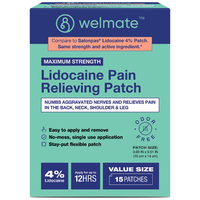 WELMATE Pain Relief - 4% Lidocaine Patch, 15 Patches (Generic Salonpas)
