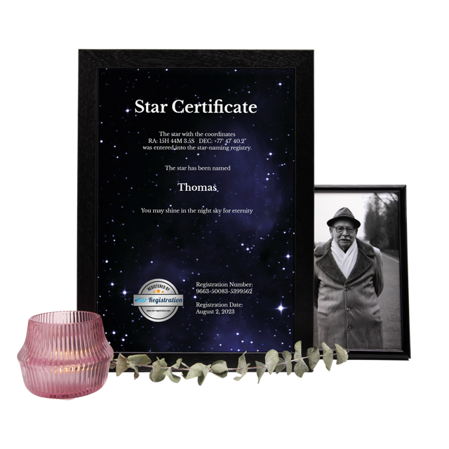 Memorial Star Naming for a deceased - Keep him or her shining in the night sky - Memorial Star