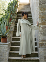 Textured maxi dress with one shoulder cape