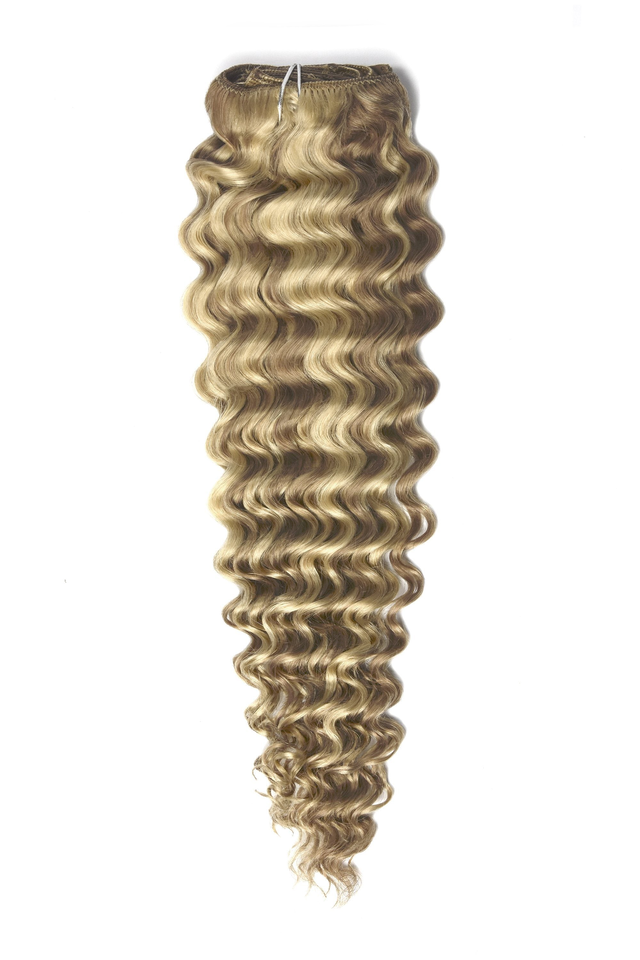 Curly Full Head Remy Clip in Human Hair Extensions - Biscuit Blondey (#18/613)