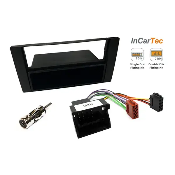 INCARTEC Ford (2002 Onwards) Single DIN car stereo upgrade fitting kit (WITHOUT SWC/ SQUARE RADIO) MATT BLACK
