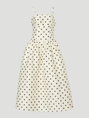 Polka Dot Taffeta Midi Dress in Cream