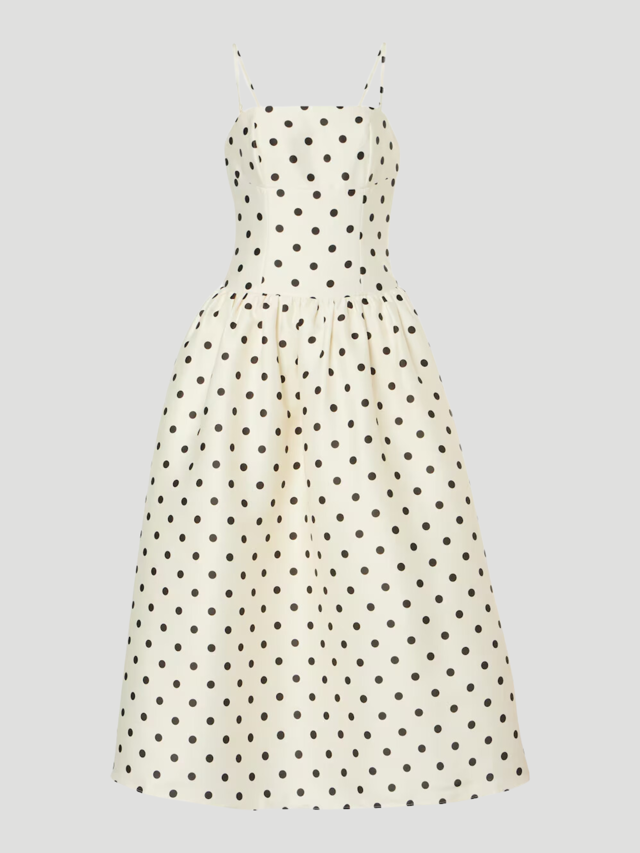 Polka Dot Taffeta Midi Dress in Cream
