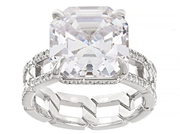 White Cubic Zirconia Rhodium Over Sterling Silver Asscher Cut Ring 13.80ctw