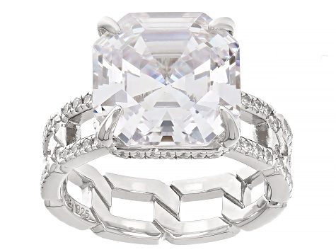 White Cubic Zirconia Rhodium Over Sterling Silver Asscher Cut Ring 13.80ctw