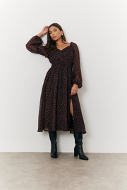 Floral Print Chiffon Milkmaid Midi Dress