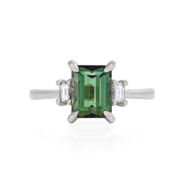 Hero Ring 1.8ct Green Tourmaline & Diamond Ring - 14k Polished White Gold