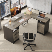 Bestier 63-in W 2-Drawer Gray Computer Desk with Storage Cabinet and Monitor Stand