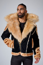El Jefe Shearling Moto Jacket (Black Coffee)