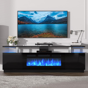 Fireplace TV Stand Up to 70 inch, TV Stand with 36inch Fireplace, Electric Fireplace Heater, Entertainment Center with Frame and LED Light Colors, TV Console Cabinet, Black