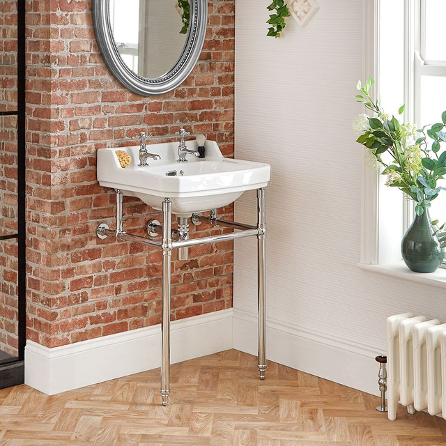 Milano Richmond - White Traditional Square Basin and Chrome Washstand - 560mm x 450mm (2 Tap-Holes)