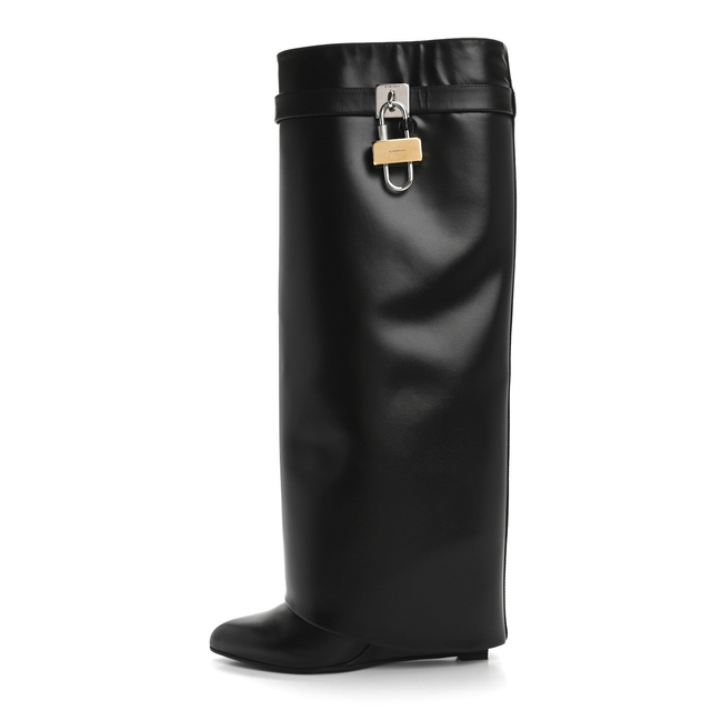 Calfskin Shark Lock Pant Boots 39 Black