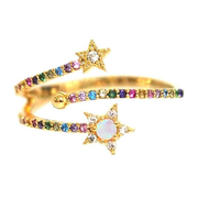 Rainbow CZ Shooting Star Wrap Ring
