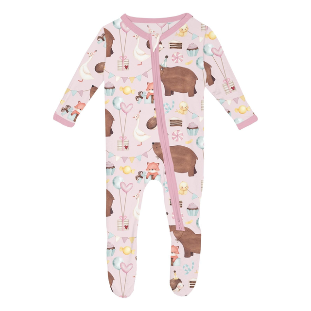 Print Footie with 2 Way Zipper in Shrinking Violet Forest Party