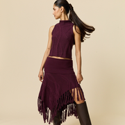 Women's Cotton Cable Fringe Skirt Wine
