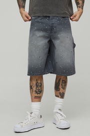 All Over Rhinestone Overdye Jorts | boohooMAN USA