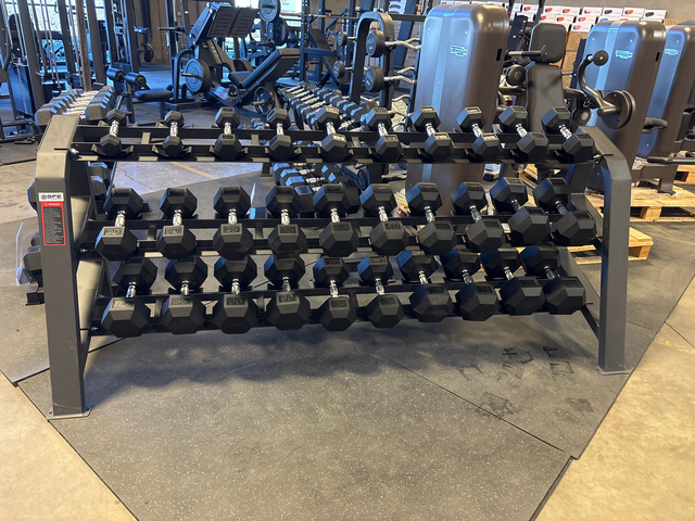 SFE 5-75LB Rubber Hex Dumbbell Set w/ Commercial 3-Tier Stand (New)