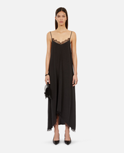 Long black slip dress in washed silk
