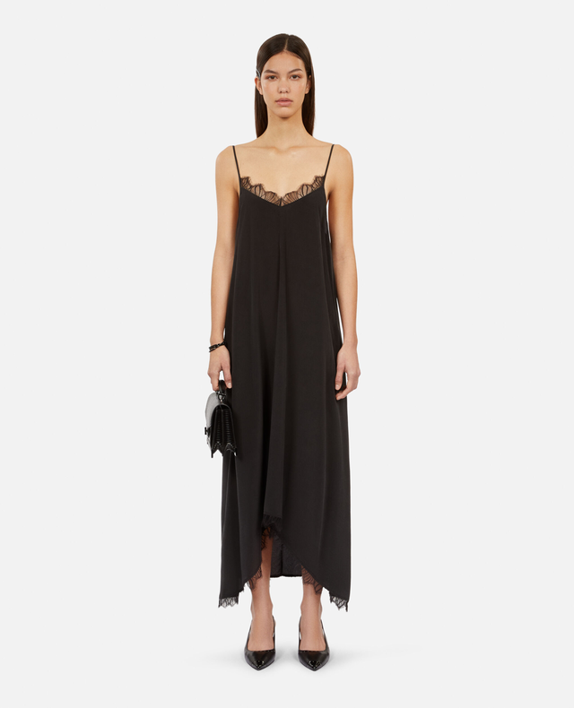 Long black slip dress in washed silk