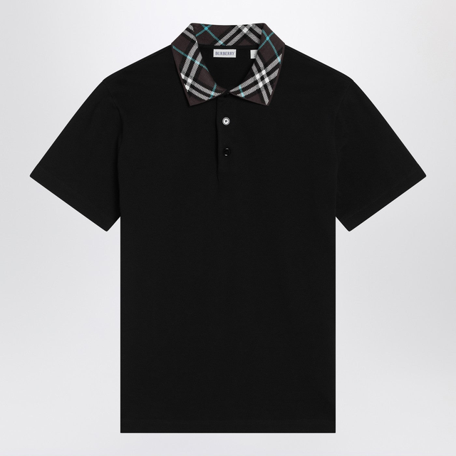 Burberry Black Polo Shirt With Check Collar