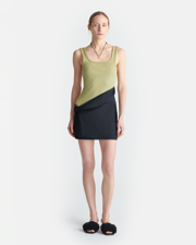 Marijn - Ribbed Jersey and Slip Satin Dress - Black/Olive Green