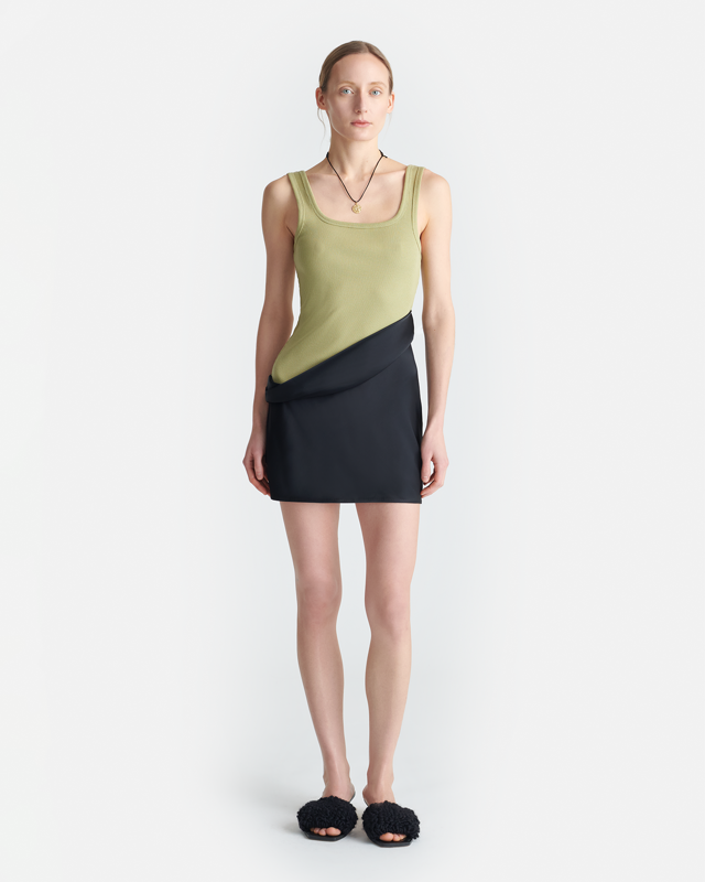 Marijn - Ribbed Jersey and Slip Satin Dress - Black/Olive Green