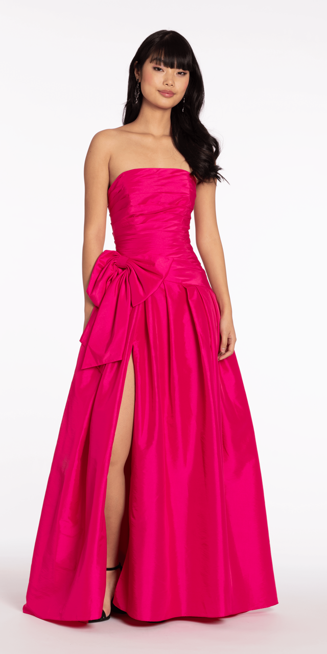 Strapless Pleated Taffeta Ballgown with Side Bow