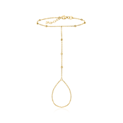 14kt Yellow Gold Beaded Hand Chain Bracelet. 7"