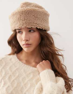 Reclaimed Vintage unisex hat with turn up in brown borg