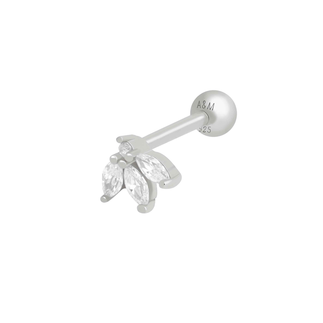 Navette Fan Barbell Earring in Silver