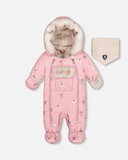 One Piece Baby Snowsuit Pink Bears Designed For Car Seat