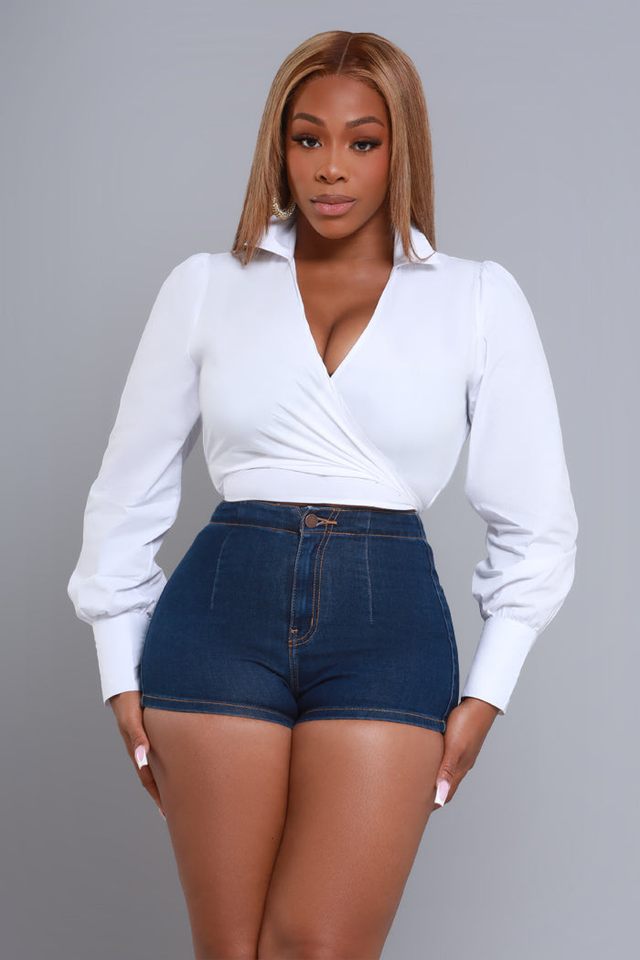New Perspective Tie-Up Cropped Blouse - White