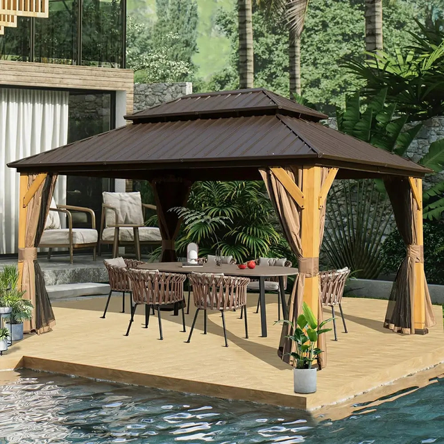 Wood Gazebo with Galvanized Steel Roof - Cedar Post