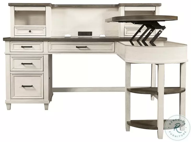 Caraway Aged Ivory L Shaped Desk with Hutch