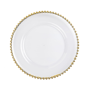 Acrylic Beaded 13" Round Charger Plate - Gold Trim