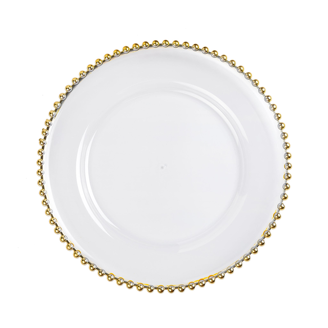 Acrylic Beaded 13" Round Charger Plate - Gold Trim