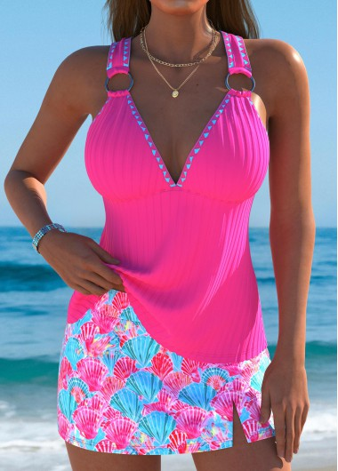 Plus Size Mid Waisted Hot Pink Tankini Set