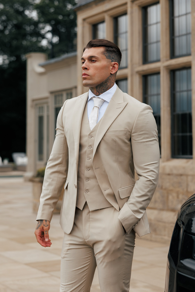 Father Sons Slim Formal Suit Jacket Beige - FSJKT012