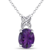 Platinum Plated 3 1/2 Carat Oval Shape Amethyst and Diamond Necklace, 18 Inches