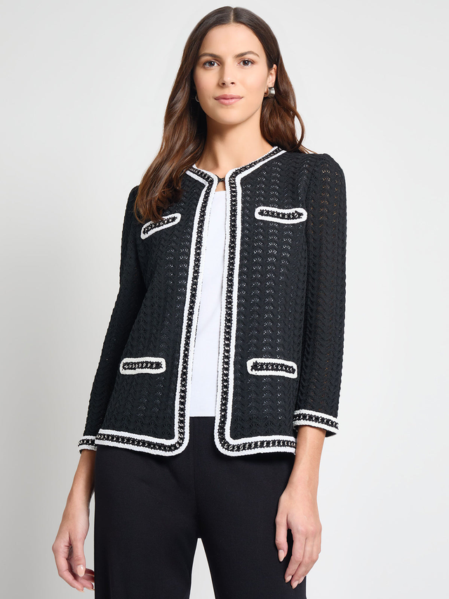 Heritage Chain Trim Pointelle Open Knit Jacket - True Fit