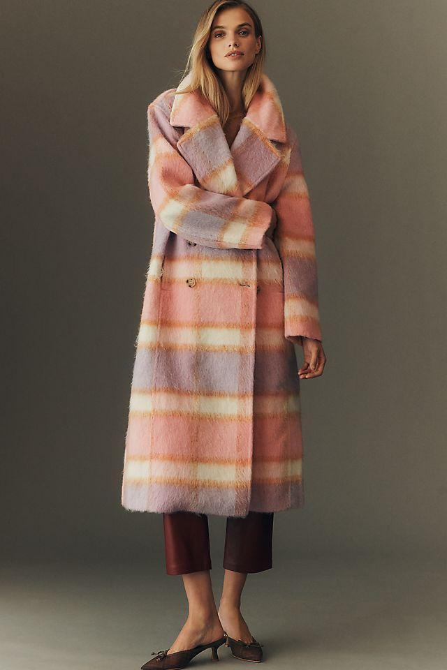 Maeve Wool-Blend Plaid Long Coat
