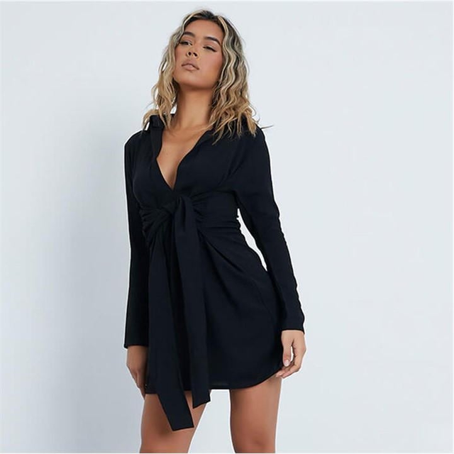 I Saw It First Woven Tie Front Shirt Dress