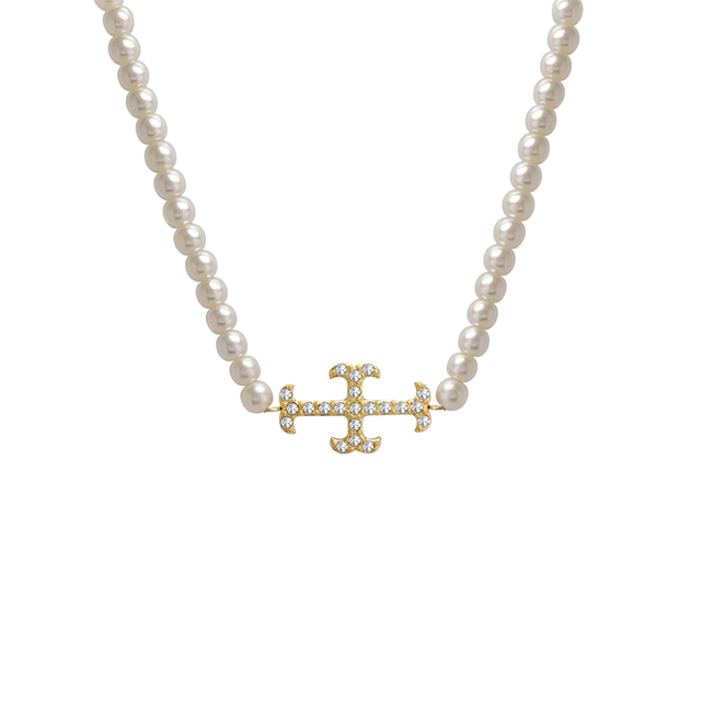 Iced Cross Pearl Choker