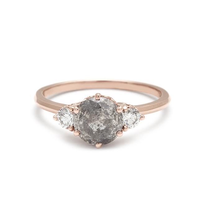 Hazeline Three Stone Ring - 14k Gold & Grey Diamond (1.00ct)