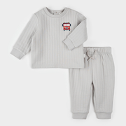 Fire Truck Print on Grey Quilted Jersey Set