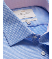 Non-Iron Blue Textured Weave Slim Shirt - Contrast Detail