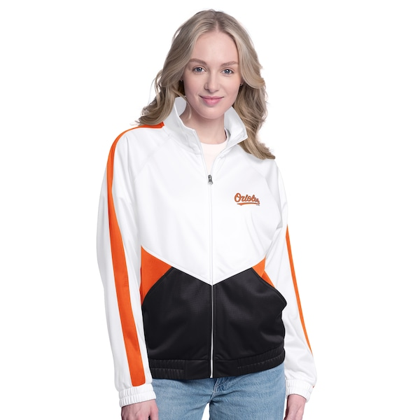 Women's Baltimore Orioles G-III Sports by Carl Banks White/Orange Rally Rhinestone Raglan Full-Zip Track Jacket