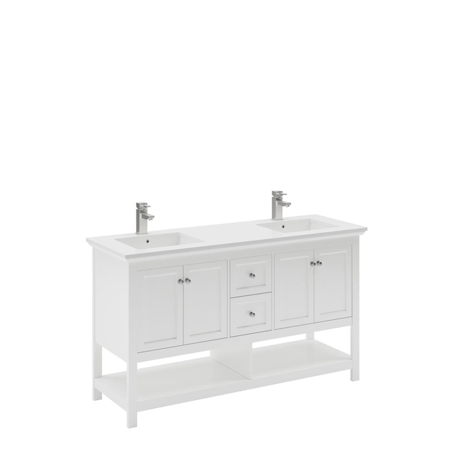 Fresca FCB2360WH-D Manchester 60" White Traditional Double Sink Bathroom Vanity
