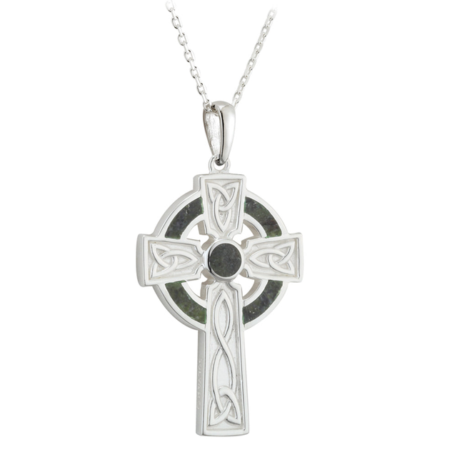 Sterling Silver and Connemara Marble Cross Pendant and Necklace